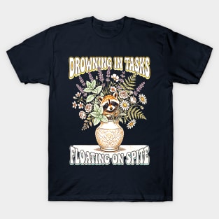 Raccoon Drowning in Tasks Floating on Spite Graphic T-Shirt
